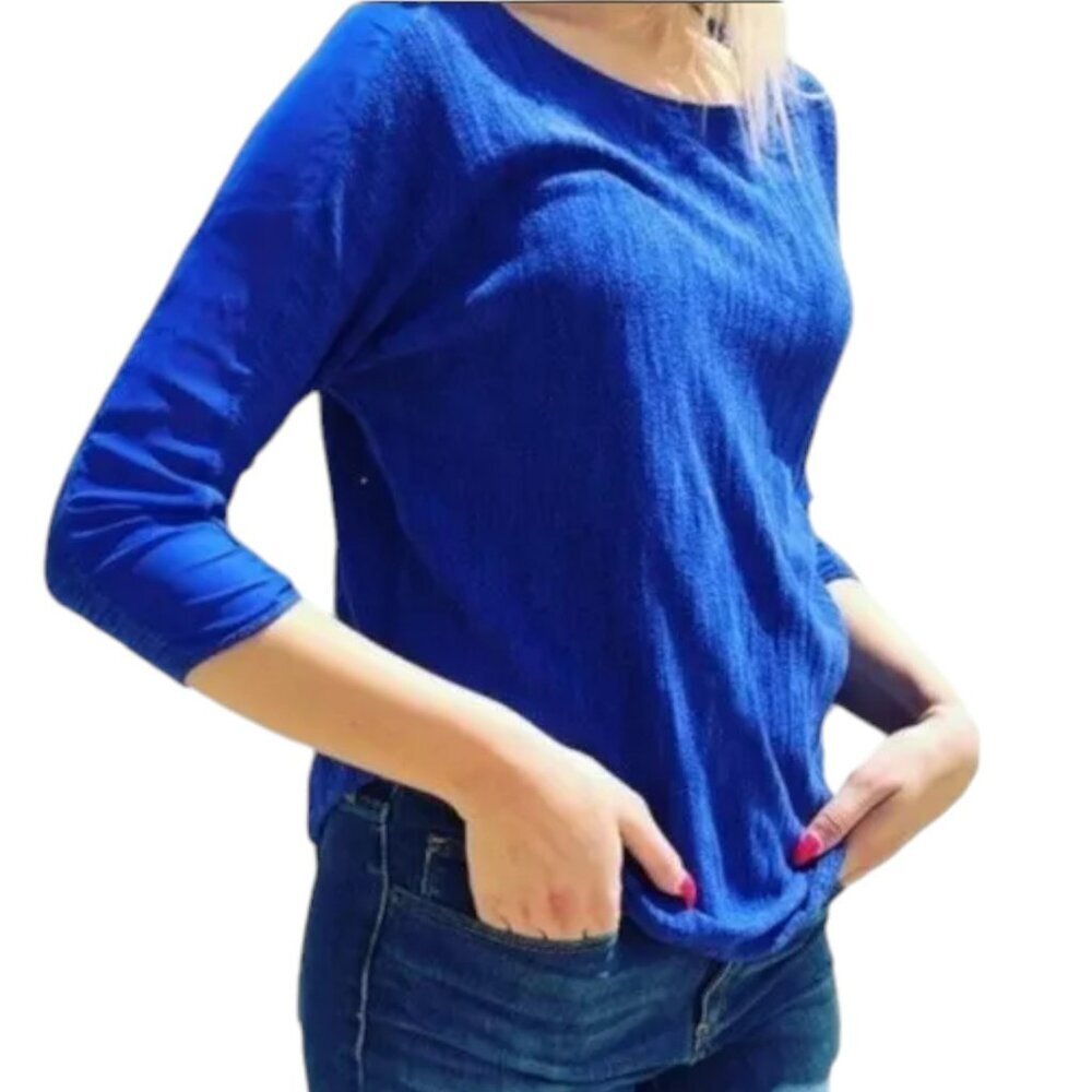 Moth for Anthropologie Lightweight Sweater with Sheer Sleeve Detail - Blues - L